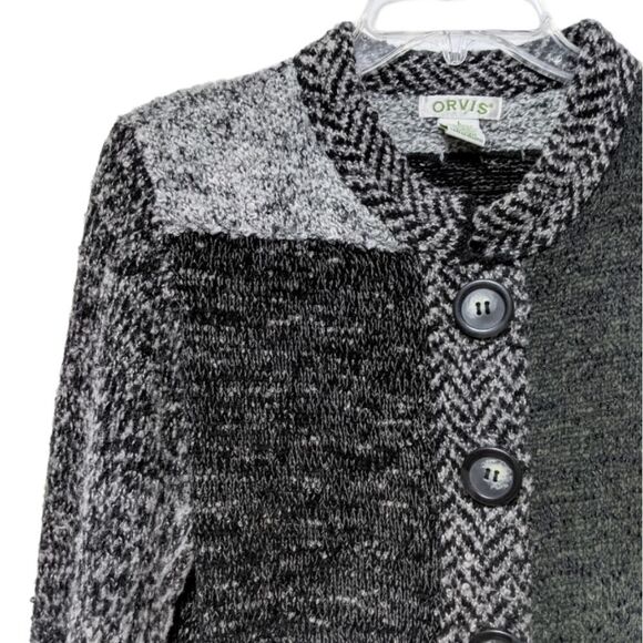 ORVIS Pieced Mixed Media Wool Cardigan Sweater L - Picture 2 of 8